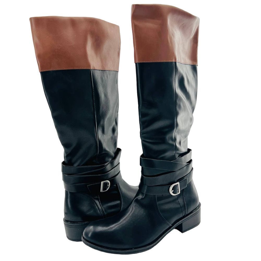 St. John's Bay Women’s Douglas Stacked Heel Riding Two Tone Boots Size 9